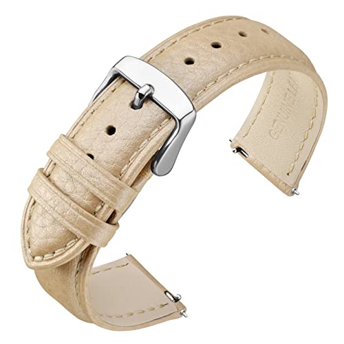 ANNEFIT Uhrenarmband 18mm Leder mit Edelstahl Silberne Schnalle, Schnellverschluss Armband mit Weich Gepolstert für Herren Damen (Gold) von ANNEFIT