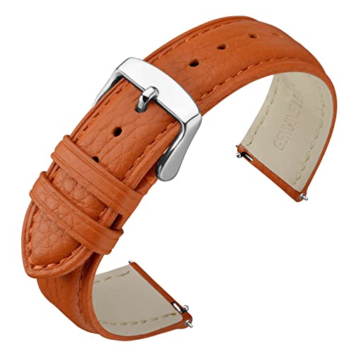 ANNEFIT Uhrenarmband 18mm Leder mit Edelstahl Silberne Schnalle, Schnellverschluss Armband mit Weich Gepolstert für Herren Damen (Orange) von ANNEFIT