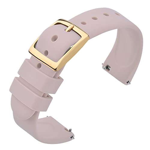 ANNEFIT Uhrenarmband 18mm Silikon, Schnellverschluss Kautschuk Armband mit Gold Schnalle für Herren Damen (Hellrosa) von ANNEFIT