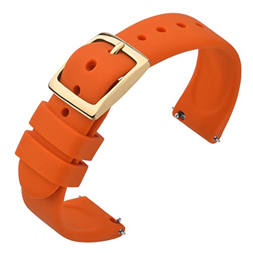 ANNEFIT Uhrenarmband 18mm Silikon, Schnellverschluss Kautschuk Armband mit Gold Schnalle für Herren Damen (Orange) von ANNEFIT