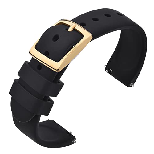 ANNEFIT Uhrenarmband 18mm Silikon, Schnellverschluss Kautschuk Armband mit Gold Schnalle für Herren Damen (Schwarz) von ANNEFIT