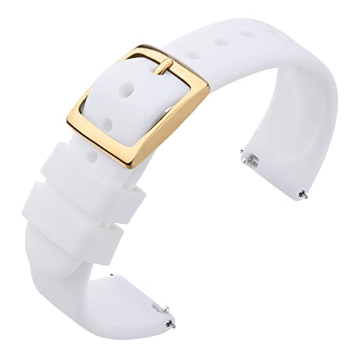 ANNEFIT Uhrenarmband 18mm Silikon, Schnellverschluss Kautschuk Armband mit Gold Schnalle für Herren Damen (Weiß) von ANNEFIT
