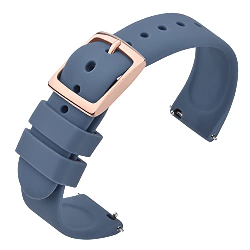 ANNEFIT Uhrenarmband 18mm Silikon, Schnellverschluss Kautschuk Armband mit Roségold Schnalle für Herren Damen (Blau) von ANNEFIT