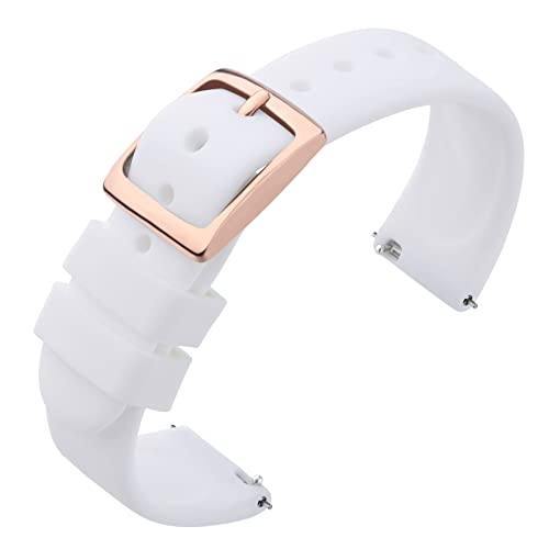 ANNEFIT Uhrenarmband 18mm Silikon, Schnellverschluss Kautschuk Armband mit Roségold Schnalle für Herren Damen (Weiß) von ANNEFIT