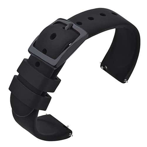 ANNEFIT Uhrenarmband 18mm Silikon, Schnellverschluss Kautschuk Armband mit Schwarz Schnalle für Herren Damen (Schwarz) von ANNEFIT