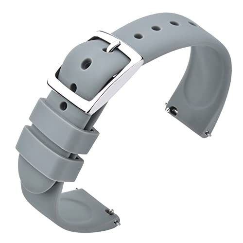 ANNEFIT Uhrenarmband 18mm Silikon, Schnellverschluss Kautschuk Armband mit Silber Schnalle für Herren Damen (Hellgrau) von ANNEFIT