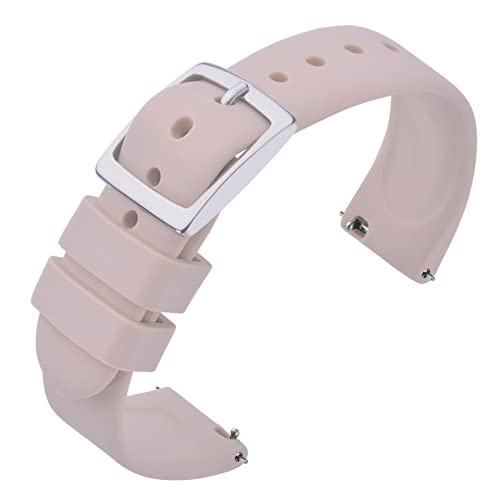 ANNEFIT Uhrenarmband 18mm Silikon, Schnellverschluss Kautschuk Armband mit Silber Schnalle für Herren Damen (Hellrosa) von ANNEFIT