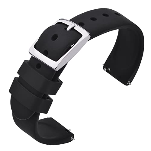 ANNEFIT Uhrenarmband 18mm Silikon, Schnellverschluss Kautschuk Armband mit Silber Schnalle für Herren Damen (Schwarz) von ANNEFIT