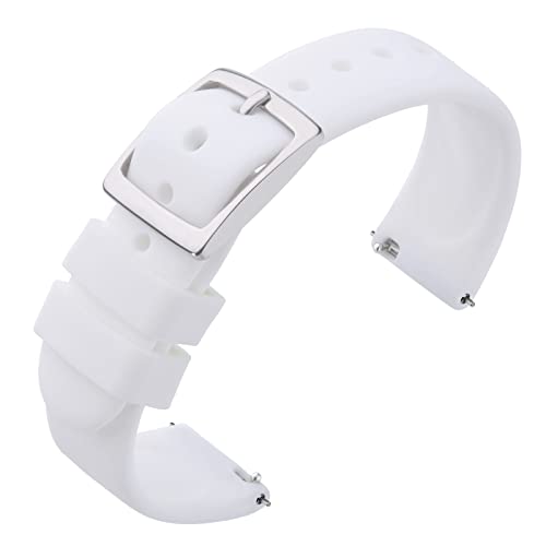 ANNEFIT Uhrenarmband 18mm Silikon, Schnellverschluss Kautschuk Armband mit Silber Schnalle für Herren Damen (Weiß) von ANNEFIT