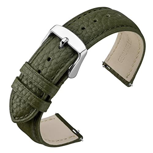 ANNEFIT Uhrenarmband 19mm Leder mit Edelstahl Silberne Schnalle, Schnellverschluss Armband mit Weich Gepolstert für Herren Damen (Grün) von ANNEFIT