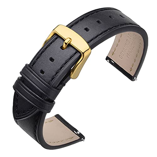 ANNEFIT Uhrenarmband 20mm, Schnellverschluss Lederarmband Ersatz mit Gold Schnalle (Schwarz) von ANNEFIT