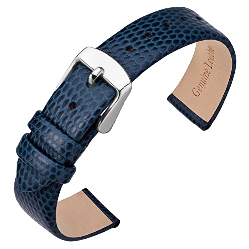 ANNEFIT Uhrenarmband 20mm Leder für Damen, Eidechsen-Prägung Ersatzarmband mit Edelstahl Silberne Schnalle (Blau) von ANNEFIT