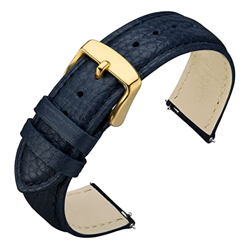 ANNEFIT Uhrenarmband 20mm Leder mit Edelstahl Gold Schnalle, Schnellverschluss Armband mit Weich Gepolstert für Herren Damen (Dunkelblau) von ANNEFIT