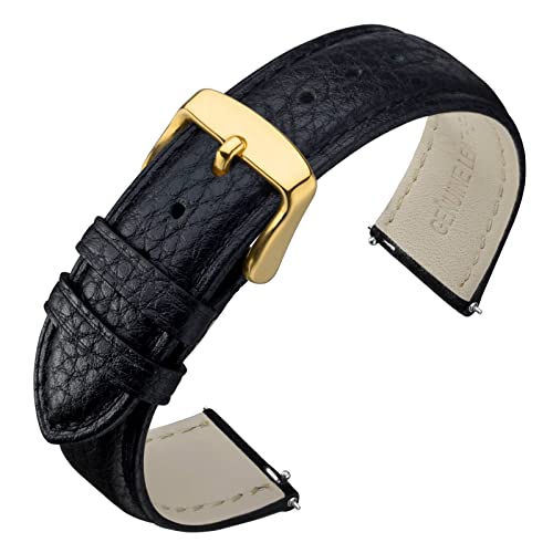ANNEFIT Uhrenarmband 20mm Leder mit Edelstahl Gold Schnalle, Schnellverschluss Armband mit Weich Gepolstert für Herren Damen (Schwarz) von ANNEFIT