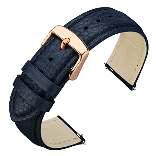 ANNEFIT Uhrenarmband 20mm Leder mit Edelstahl Roségold Schnalle, Schnellverschluss Armband mit Weich Gepolstert für Herren Damen (Dunkelblau) von ANNEFIT