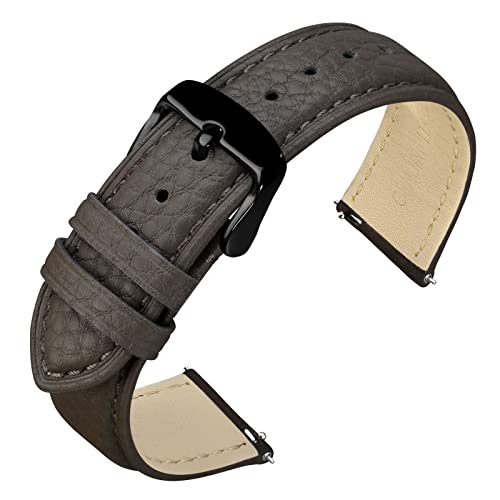 ANNEFIT Uhrenarmband 20mm Leder mit Edelstahl Schwarz Schnalle, Schnellverschluss Armband mit Weich Gepolstert für Herren Damen (Dunkelgrau) von ANNEFIT