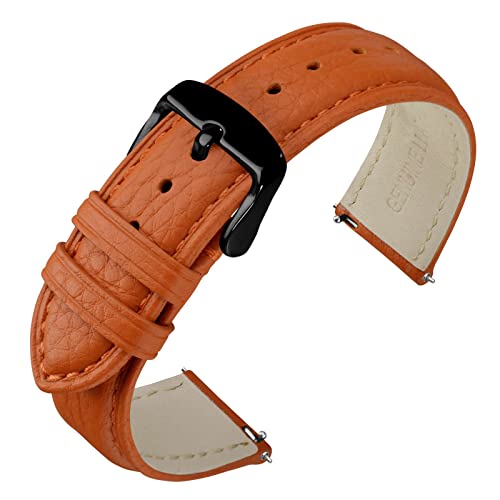 ANNEFIT Uhrenarmband 20mm Leder mit Edelstahl Schwarz Schnalle, Schnellverschluss Armband mit Weich Gepolstert für Herren Damen (Orange) von ANNEFIT