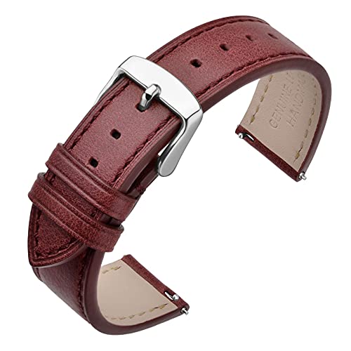 ANNEFIT Uhrenarmband 22mm, Schnellverschluss Lederarmband Ersatz mit Edelstahl Metall Schließe (Rot) von ANNEFIT