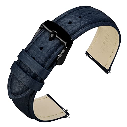 ANNEFIT Uhrenarmband 22mm Leder mit Edelstahl Schwarz Schnalle, Schnellverschluss Armband mit Weich Gepolstert für Herren Damen (Dunkelblau) von ANNEFIT