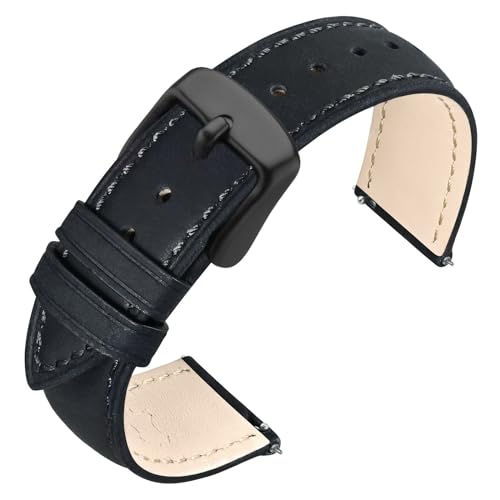 ANNEFIT Uhrenarmband 22mm für Herren Damen, Lederarmband Vintage mit Schwarze Schnalle, Schnellverschluss Ersatzarmband (Schwarz) von ANNEFIT