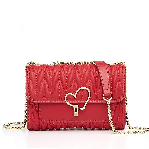 ANNI RIEL Echtes Leder Kette Crossbody Taschen für Frauen Gesteppte Geldbörse und Handtasche Mode Klappe Umhängetasche Abendtasche, rot, Small von ANNI RIEL