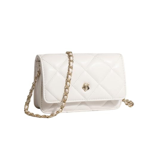 ANNI RIEL Gesteppte Umhängetasche für Damen, Lederkette, Umhängetasche, lässige Klappe, Geldbörse, Handtasche, kleine Clutch, Abendtasche, weiß, Small, AN-20240327-06 von ANNI RIEL