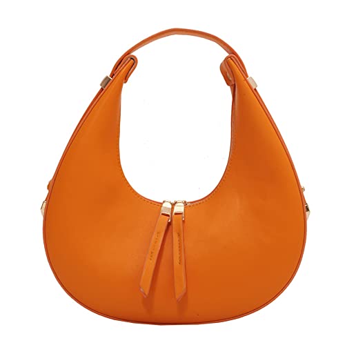 ANNI RIEL Kleine sichelförmige Umhängetasche für Damen, elegante Geldbörse und Handtasche, lässige Leder-Unterarmtasche, stilvolle Tragetasche, Orange, small von ANNI RIEL