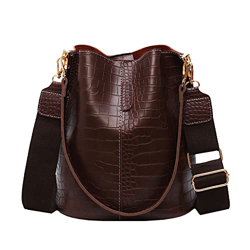 ANNI RIEL Leder-Eimertasche Crossbody-Tasche für Damen, modisch, klassisches Krokodilmuster, große Schultertasche, Handtasche, Geldbörsen, braun, Large von ANNI RIEL