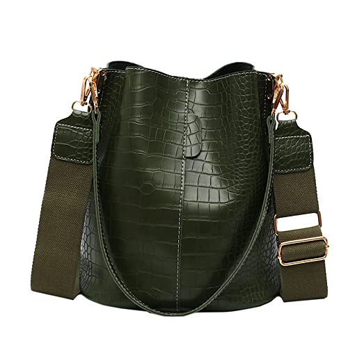 ANNI RIEL Leder-Eimertasche Crossbody-Tasche für Damen, modisch, klassisches Krokodilmuster, große Schultertasche, Handtasche, Geldbörsen, grün, Large von ANNI RIEL