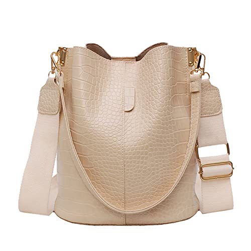 ANNI RIEL Leder-Eimertasche Crossbody-Tasche für Damen, modisch, klassisches Krokodilmuster, große Schultertasche, Handtasche, Geldbörsen, weiß, Large von ANNI RIEL