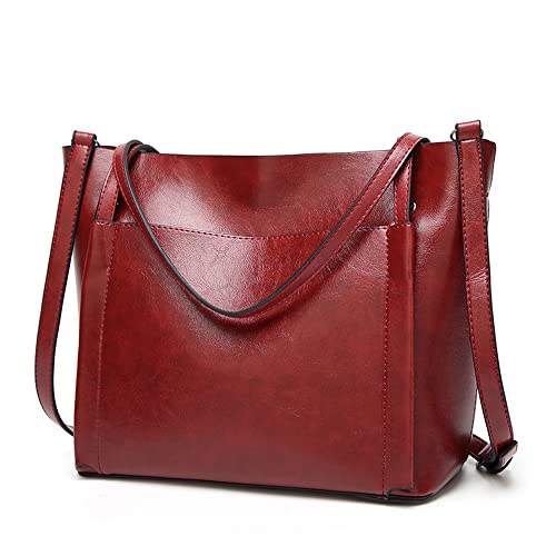 ANNI RIEL Leder-Tragetasche für Damen, große Schultertasche, Handtasche, Damen, Tragegriff, Umhängetasche mit Reißverschluss, rot, Large von ANNI RIEL