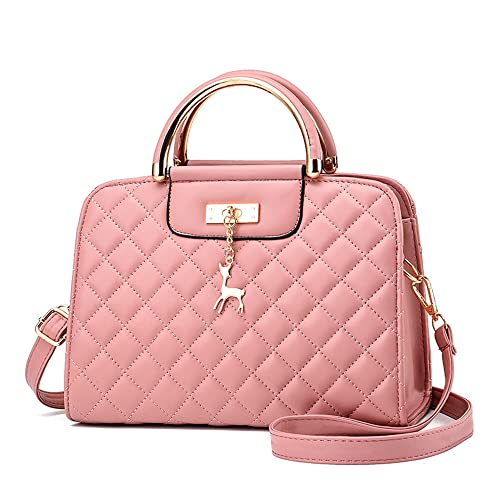 ANNI RIEL Umhängetasche für Damen, gestepptes Leder, Crossbody-Tasche mit Tragegriff oben, mit Reißverschluss, rose, Medium von ANNI RIEL