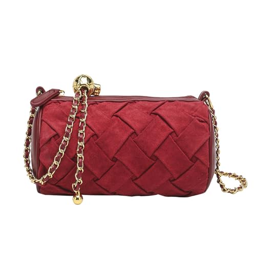 ANNI RIEL Wildleder Zylinder Crossbody Taschen für Frauen Kleine Barrel Tasche Kette Schulter Geldbörse Mode Damen Barrel Handtaschen, rot, Small von ANNI RIEL