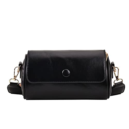 ANNI RIEL Zylinder Crossbody Tasche für Damen Leder Klappe Geldbörse Handtasche Fass Geldbörse Trendige Schultertasche mit breitem Gurt, Schwarz , Small von ANNI RIEL