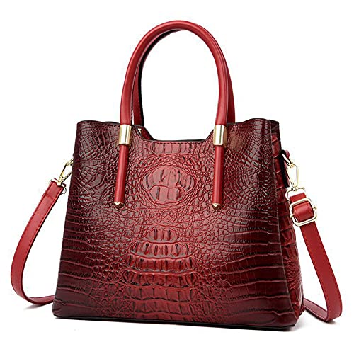 ANNI RIEL Leder-Handtasche für Damen, Krokodil-Tragetasche, große Handtasche mit Tragegriff oben, Retro-Umhängetasche, rot, Large von ANNI RIEL
