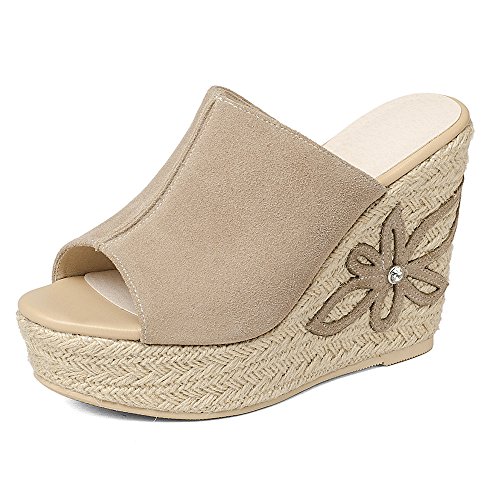 ANNIESHOE Leder Pantoletten Damen High Heels Keilabsatz Plateau Sommer Camel 39CN 38EU 24.5cm von ANNIESHOE