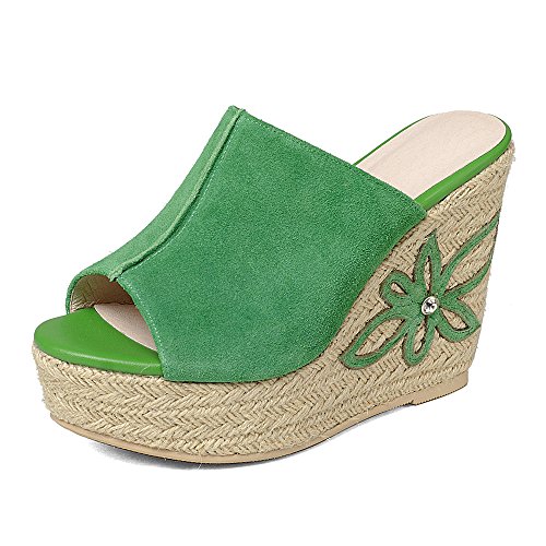 ANNIESHOE Leder Pantoletten Damen High Heels Keilabsatz Plateau Sommer Grün 39CN 38EU 24.5cm von ANNIESHOE