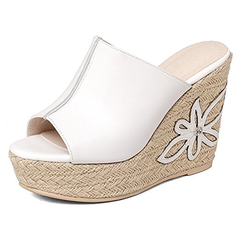 ANNIESHOE Leder Pantoletten Damen High Heels Keilabsatz Plateau Sommer Weiß 39CN 38EU 24.5cm von ANNIESHOE