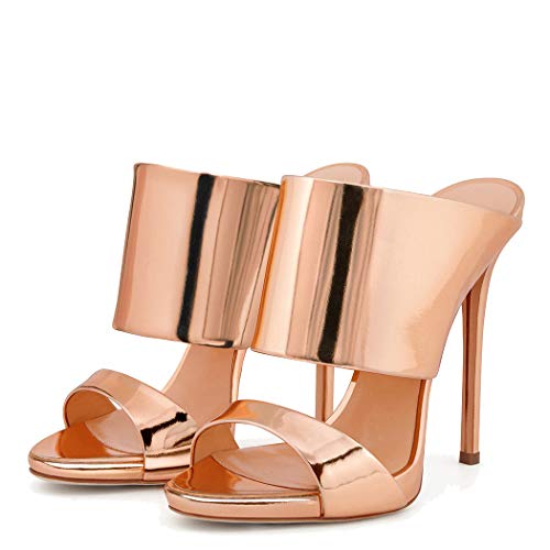 ANNIESHOE Pantoletten Damen Elegant Sexy Comfort Mules Sandalen High Heels Absatz Sommer Rose Gold 36 EU von ANNIESHOE