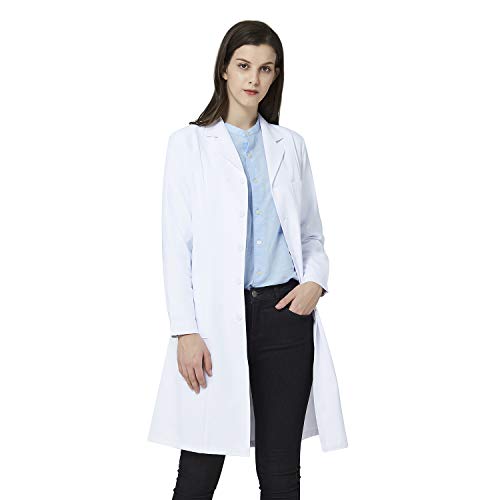 ANNISOUL Weißer Laborkittel für Frauen, professioneller Uniformmantel, maßgeschneiderte Passform, 3 Taschen (L) von ANNISOUL