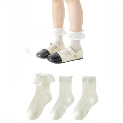 ANNIUP 3 Paar Mädchen Rüschen spitzensocken,Kleinkind Weiße Lace Socken,Schule Socken Knöchel Ballett Söckchen,Prinzessinnen Lolita Spitzensocken,Mädchen Rüschensocken,feinsöckchen (A, 6-8 Jahre) von ANNIUP