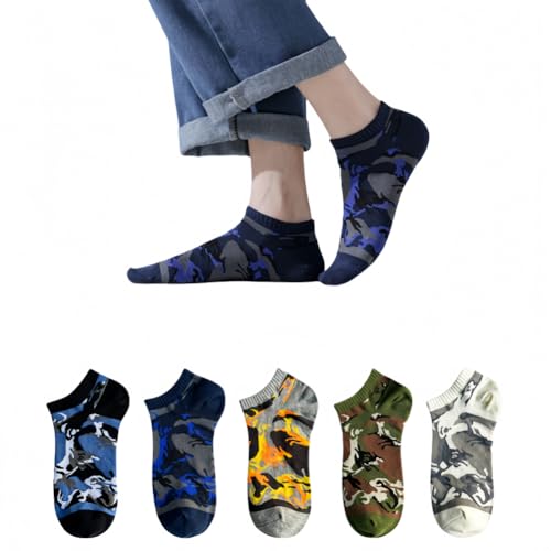 ANNIUP 5 Paar Camouflage Baumwolle Bootssocken,Sommer Mesh Kurz Socken,Outdoor Crew Knöchelsocken,Atmungsaktive Wandersocken,Leichte Kühle Sommer Freizeitsocken Sportsocken (B) von ANNIUP
