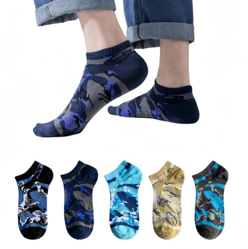 ANNIUP 5 Paar Camouflage Baumwolle Bootssocken,Sommer Mesh Kurz Socken,Outdoor Crew Knöchelsocken,Atmungsaktive Wandersocken,Leichte Kühle Sommer Freizeitsocken Sportsocken (C) von ANNIUP