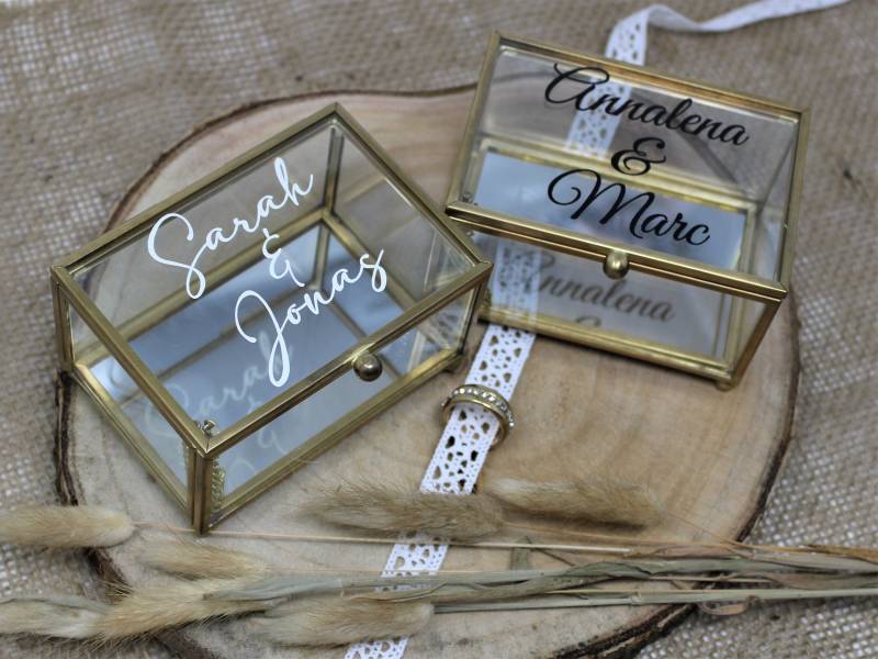 Rechteckiger Schmuckkasten ~ Personalisierte Beschriftung Für Ringe Ketten Hochzeitsschmuck Ringbox Kästchen Box Glas Gold Wedding Trauung von ANNKARde