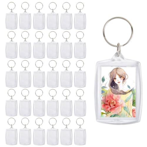 ANNTIM 30 Stück Acryl Schlüsselanhänger Foto Beidseitig, 5,5*4 cm Transparent Schlüsselanhänger Selbst Gestalten, Schlüsselanhänger Blanko Foto Personalisierter Schlüsselanhänger für Familie & Paare von ANNTIM