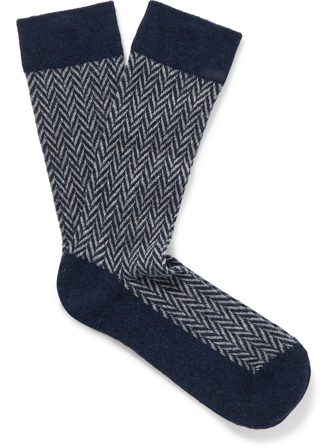 Anonymous Ism - Herringbone Jacquard-Knit Socks - Men - Blue - M von Anonymous Ism