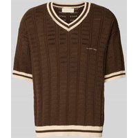 ANOTHER COTTON LAB Strickpullover mit gerippten Abschlüssen in Mittelbraun, Größe L von ANOTHER COTTON LAB