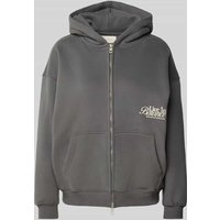 ANOTHER COTTON LAB Sweatjacke mit Statement-Print Modell 'Live in Balance' in Graphit, Größe M von ANOTHER COTTON LAB