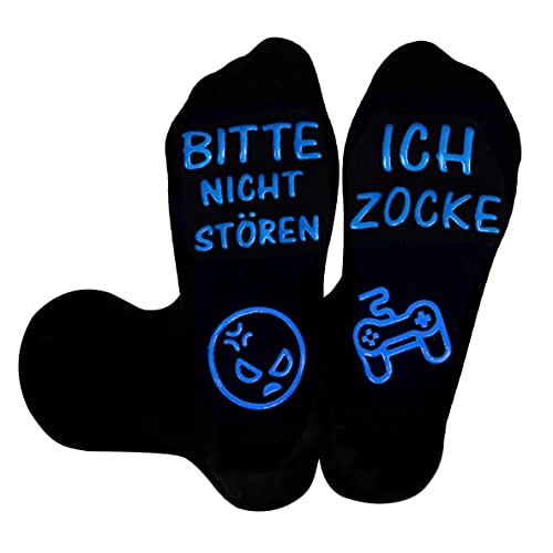 ANOTION Lustige Socken, Gaming Socken Mit Spruch Bitte Nicht StÖren Ich Zocke Neuheit Baumwollsocken Gamer Knöchel Socken Rutschfeste Haussocken Wintersocken Geschenk Für Damen Herren Lange Socken von ANOTION