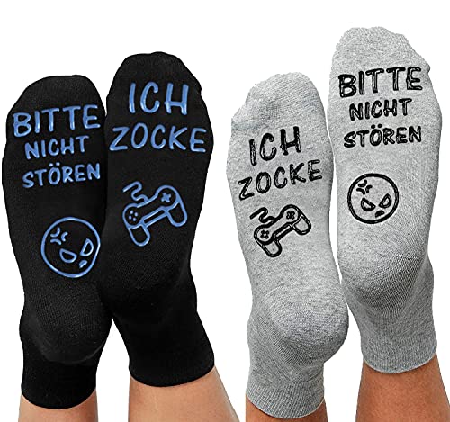 ANOITON Lustige Socken, Neujahrsgeschenke Silvester Geschenke 2024 Gaming Socken Mit Spruch BITTE NICHT STÖREN ICH ZOCKE Gamer Socken Geschenk für Damen Herren Spieler von ANOTION